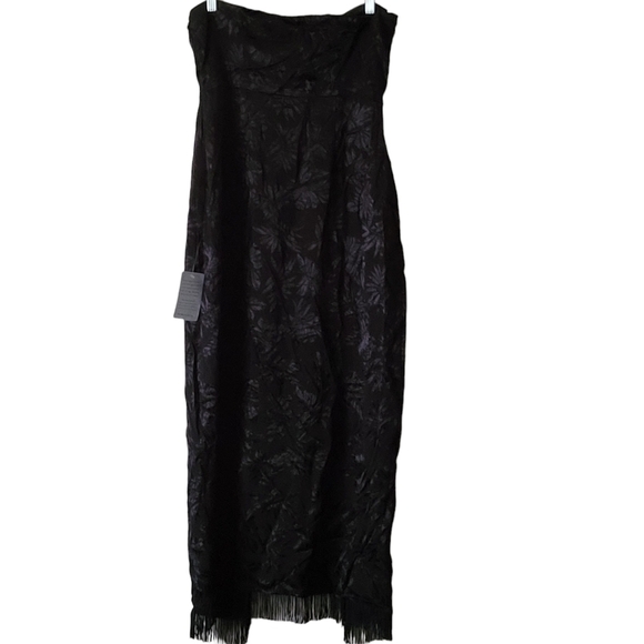 Lulus Ignite My Love Black Floral Embossed Strapless Fringe Midi Dress L - Picture 3 of 12
